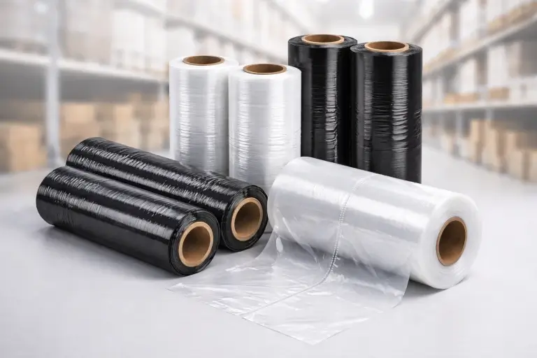 Rollos de stretch film negro y transparente para embalaje industrial