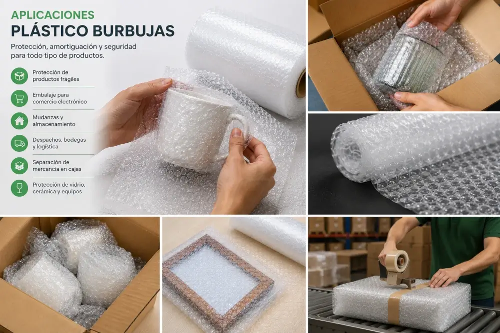 plástico burbujas aplicado en embalaje comercio mudanzas e industria